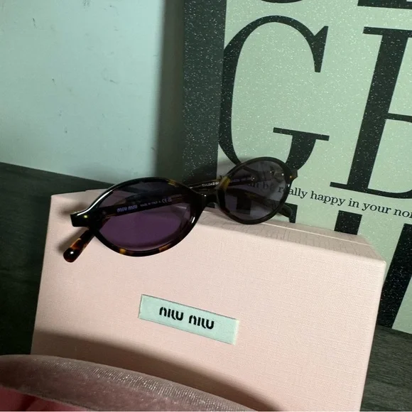 Miu Miu Tortoiseshell Oval Sunglasses with Purple Lenses - Picture 5 of 8